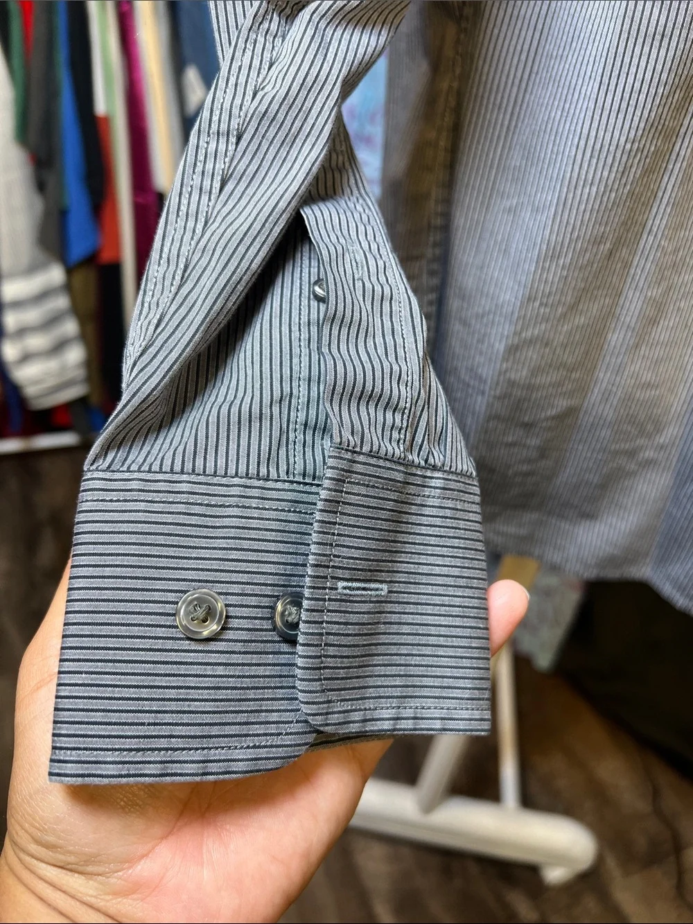 Banana Republic Men's Pinstripe Dress Shirt - Gray & White